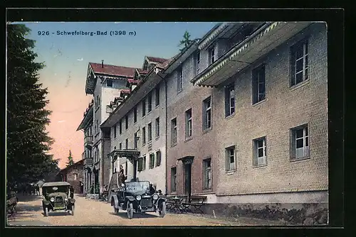 AK Schwefelberg-Bad, Strassenpartie mit Automobilen