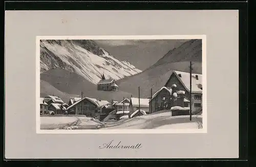 AK Andermatt, Ortspartie im Winter