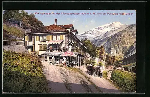 AK Spiringen, Gasthaus St. Anton und Kutsche vor Klausenstrasse