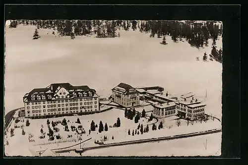 AK Samaden, Kreisspital im Winter, Fliegeraufnahme