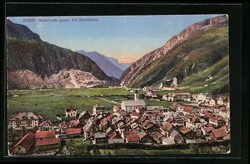 AK Andermatt, Gesamtansicht mit Schöllenen