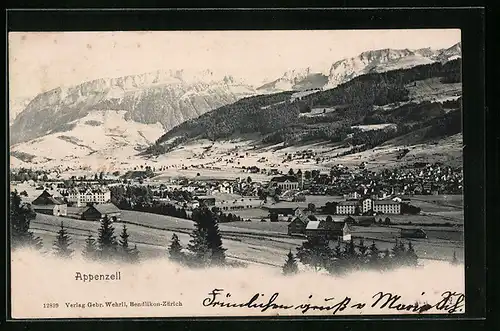 AK Appenzell, Panorama mit Gebirgswand