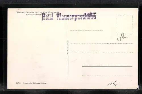 AK Klausenpass, Hotel Klausen-Passhöhe mit Urirotstock