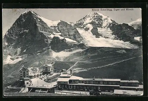 AK Scheidegg, Gesamtansicht mit Eiger und Mönch