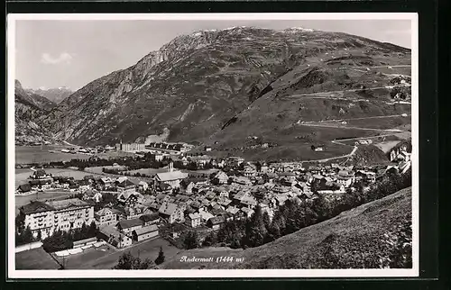 AK Andermatt, Totale vom Berg aus gesehen