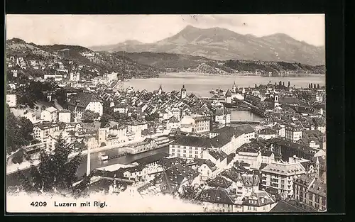 AK Luzern, Panorama mit Blick auf den Rigi