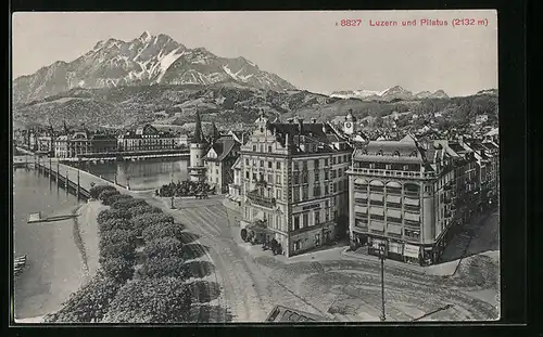 AK Luzern, Teilansicht mit Pilatus