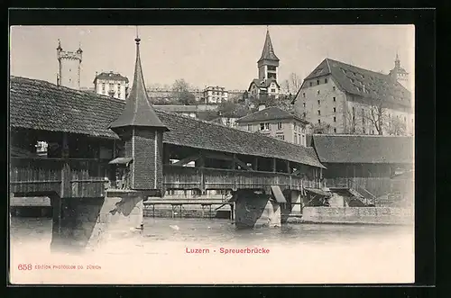 AK Luzern, an der Spreuerbrücke