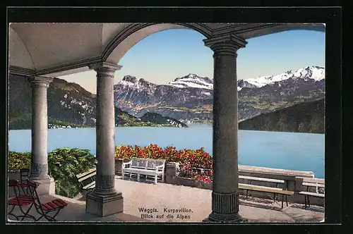 AK Weggis, Kurpavillon mit Blick auf die Alpen