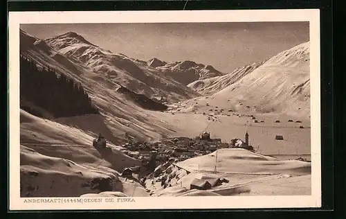 AK Andermatt, Totale mit Furka im Winter