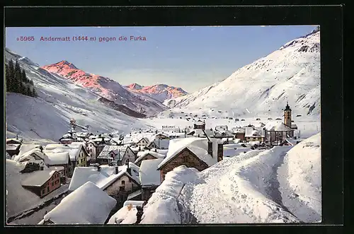 AK Andermatt, Winterlandschaft gegen die Furka