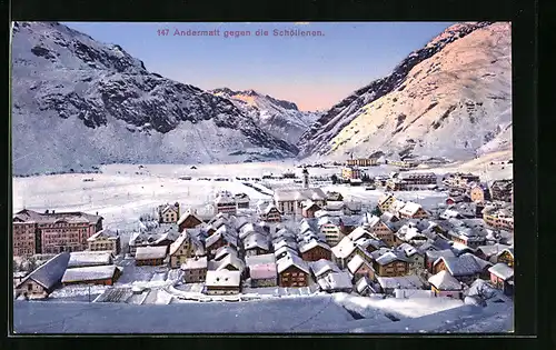 AK Andermatt, Winterpanorama mit Schöllenen