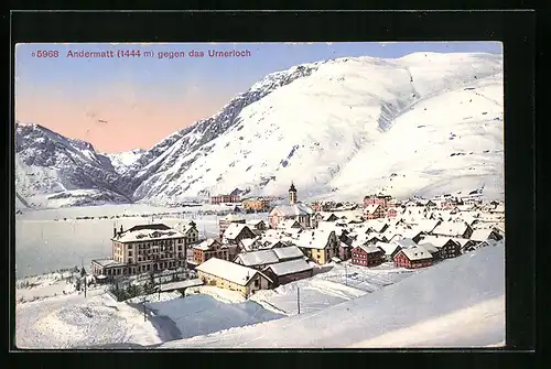 AK Andermatt, Gesamtansicht mit Urnerloch im Winter