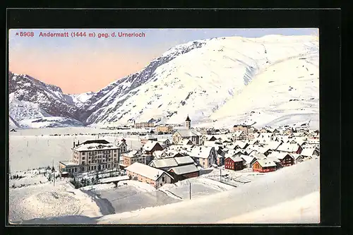 AK Andermatt, Gesamtansicht mit Urnerloch im Winter