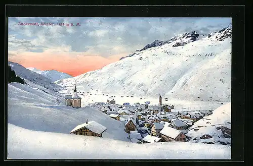 AK Andermatt, Ortspanorama im Winterglanz