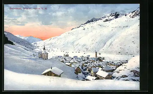AK Andermatt, Ortspanorama im Winterglanz