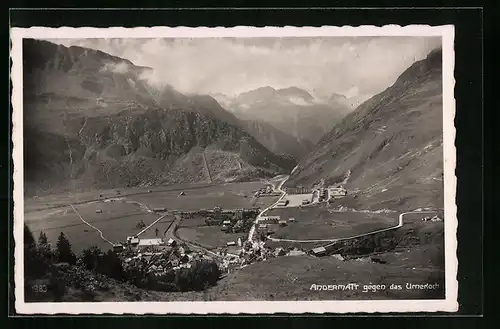 AK Andermatt, Panoramablick vom Berg aus gesehen