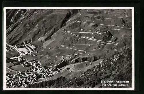 AK Andermatt, Panorama mit Oberalp-Strasse