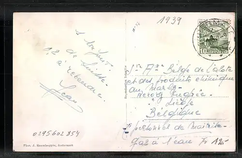 AK Andermatt, Panorama mit Oberalp-Strasse