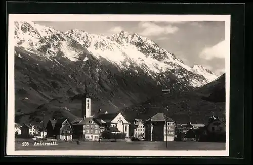 AK Andermatt, Teilansicht mit Kirche und Gebirgswand