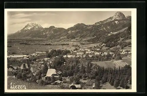 AK Liezen, Panorama von der Bergwiese aus gesehen