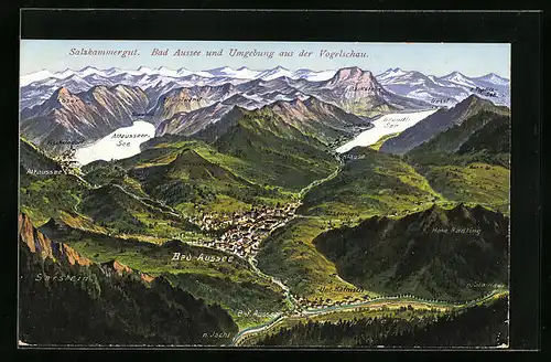 AK Bad Aussee, Totale mit Umgebung aus der Vogelschau