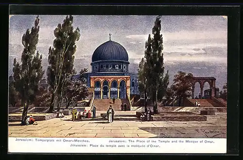 Künstler-AK Jerusalem, Tempelplatz mit Omar-Moschee