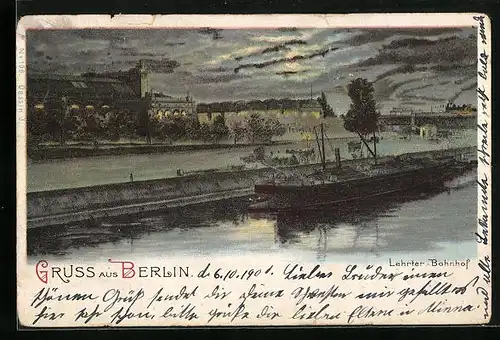 Lithographie Berlin, Schiffsanleger am Lehrter Bahnhof