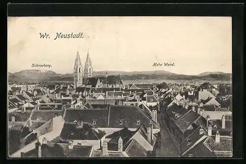 AK Wr. Neustadt, Teilansicht mit Schneeberg und Hohe Wand