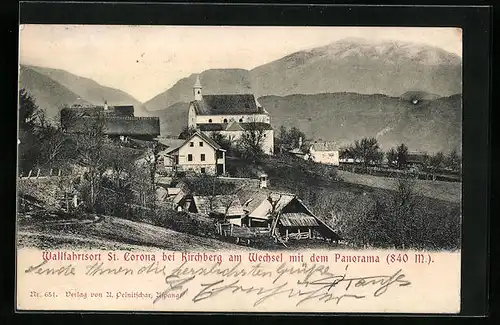 AK St. Corona am Wechsel, Totalansicht mit Wallfahrtskirche