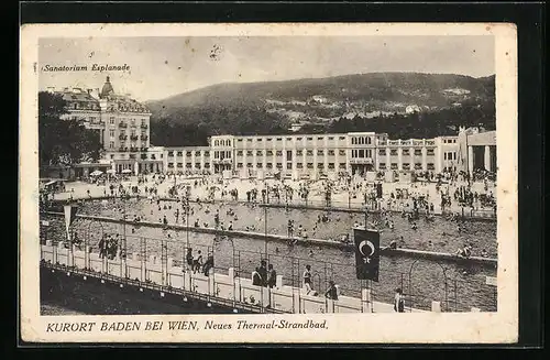 AK Baden bei Wien, Neues Thermal-Strandbad mit Sanatorium Esplanade