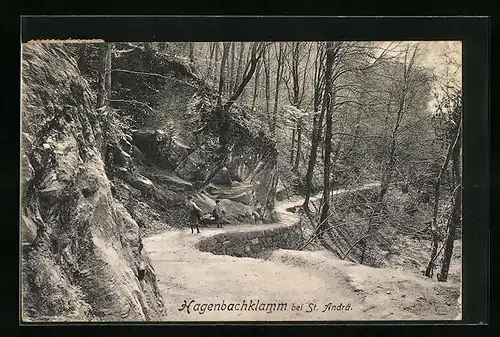 AK St. Andrä, Hagenbachklamm mit Spaziergängern
