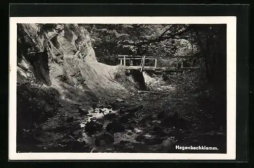 AK St. Andrä, Hagenbachklamm mit Holzbrücke