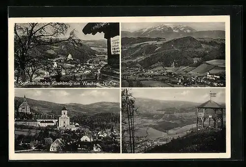 AK Kirchberg am Wechsel, Gesamtansicht, Teilansicht mit Kirche, Schutzpavillon am Berg