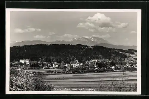 AK Seebenstein, Panorama des Ortes mit Schneeberg