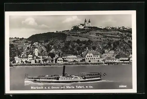 AK Marbach /Donau, Ortsansicht mit Maria Taferl und Donauschiff