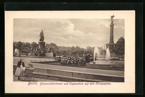 AK Berlin, Bismarckdenkmal und Siegessäule auf dem Königsplatz