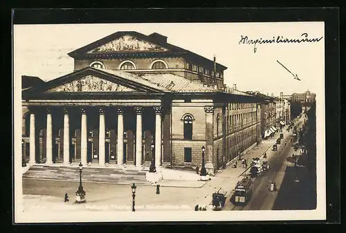 AK München, Nationaltheater und Maximilians-Strasse