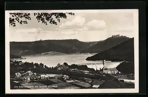 AK Waldeck, Gesamtansicht mit Edertalsperre und Schloss