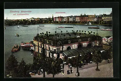 AK Hamburg, Alsterdamm, Binnenalster und Alsterpavillon