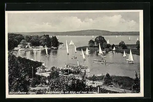 AK Berlin-Kladow, Dampferstation mit Blick auf Insel Imchen