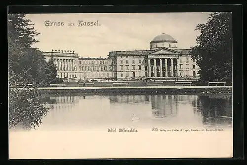 AK Kassel, Schloss Wilhelmshöhe, Wasserseite