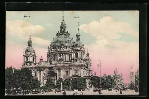 AK Berlin, Blick auf den Dom bei Abendrot
