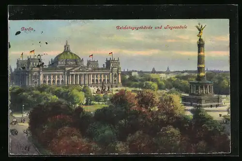 AK Berlin, Reichstagsgebäude und Siegessäule