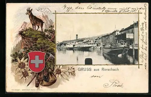 AK Rorschach, Hafen mit Dampfern