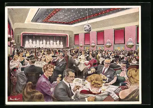 Künstler-AK Berlin, Ballhaus Resi, Hasenheide 32-38, Innenansicht