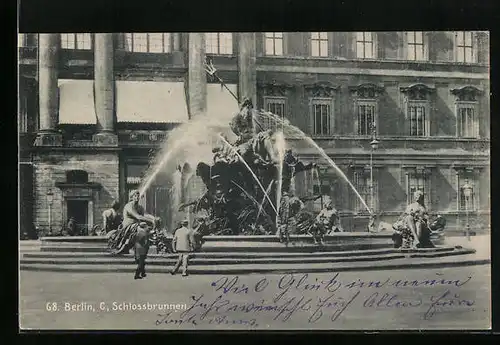 AK Berlin, Schlossbrunnen mit Besuchern