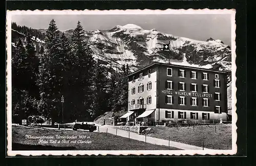 AK Urnerboden, Hotel Tell und Post mit Clariden