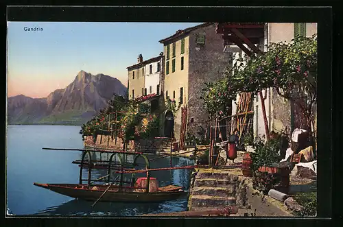 AK Gandria, Gebäudepartie am Ufer