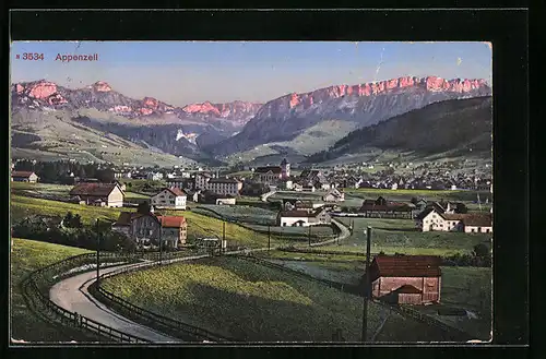 AK Appenzell, Totale mit Gebirgswand